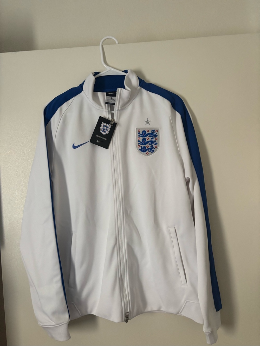 Nike White Track Jacket with Blue Accents and England Crest
